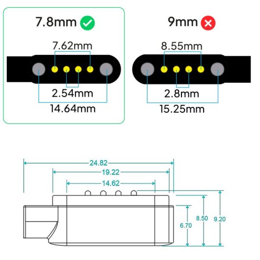 OcioDual Cable de Carga/Datos Magnética USB 2.0 4 Pines 7mm para Smartwatch Negro