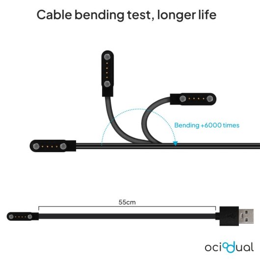 OcioDual Cable de Carga/Datos Magnética USB 2.0 4 Pines 7mm para Smartwatch Negro