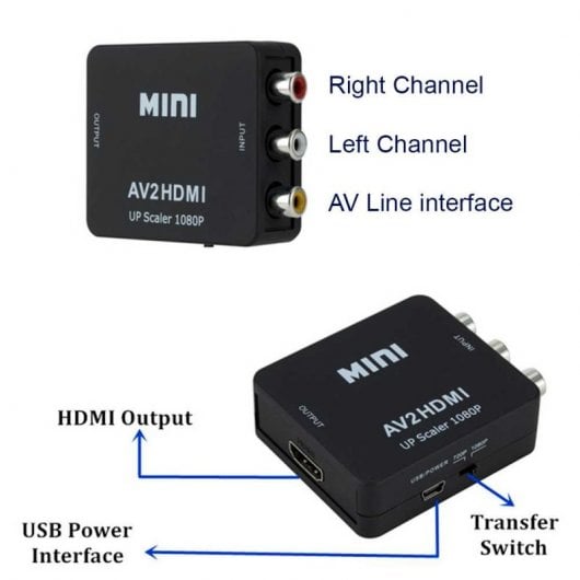 OcioDual AV RCA zu HDTV Signalkonverter Audio Video Adapter Schwarz für TV-Konsolen