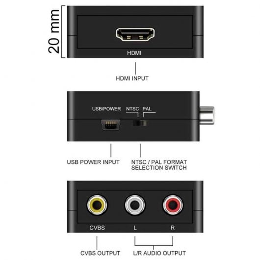 OcioDual HDTV zu AV RCA Signalkonverter Audio Video Konverter Adapter Schwarz