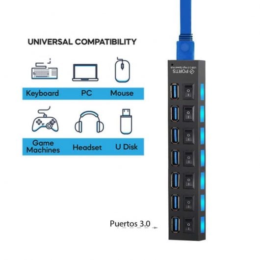 OcioDual 7 porte USB HUB 3.0 Nero con interruttore