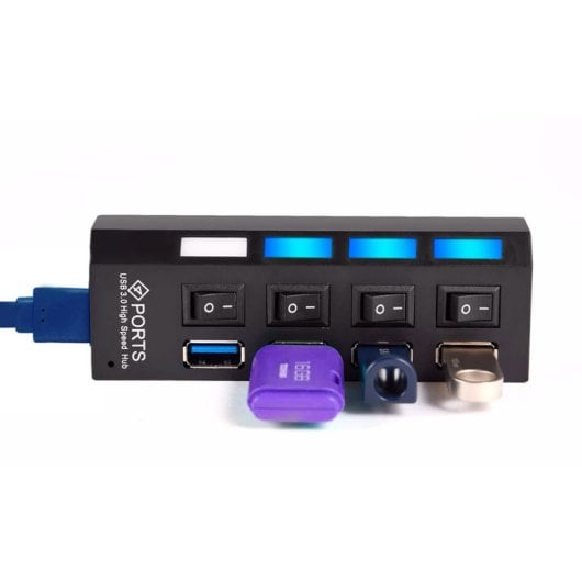 OcioDual HUB USB de 4 Puertos 3.0 Negro con Interruptor