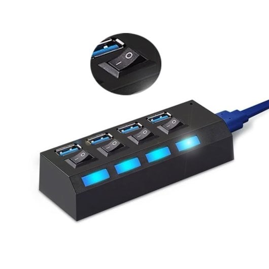 OcioDual HUB USB de 4 Puertos 3.0 Negro con Interruptor