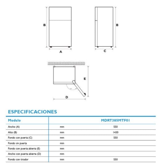 Midea MDRT294FGF01 Frigorífico Dos Puertas F Blanco