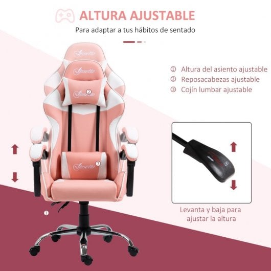 Vinsetto Silla Gaming Ergonómica con Altura Ajustable Rosa