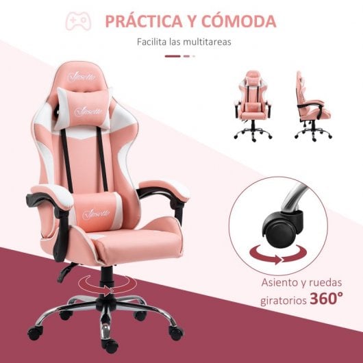 Vinsetto Silla Gaming Ergonómica con Altura Ajustable Rosa