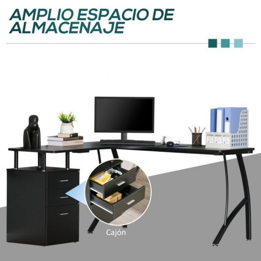 Homcom Escritorio Esquinero en Forma de L con 3 Cajones para Oficina