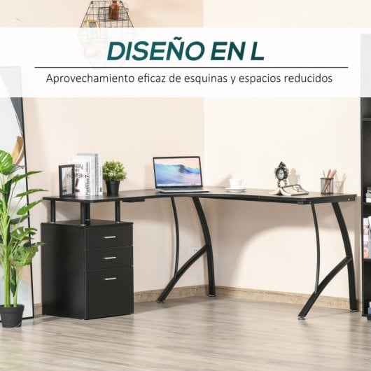 Homcom Escritorio Esquinero en Forma de L con 3 Cajones para Oficina