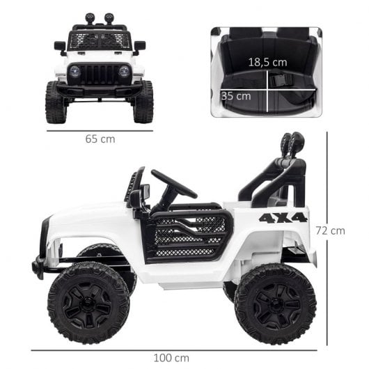Homcom Coche Eléctrico Todoterreno 12V Blanco para Niños +3 Años