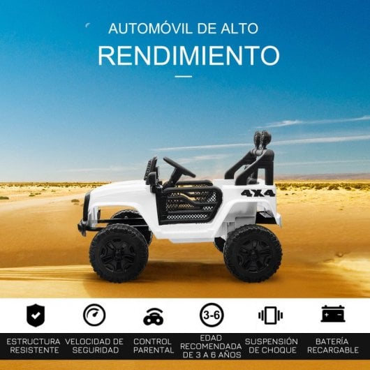 Homcom Coche Eléctrico Todoterreno 12V Blanco para Niños +3 Años