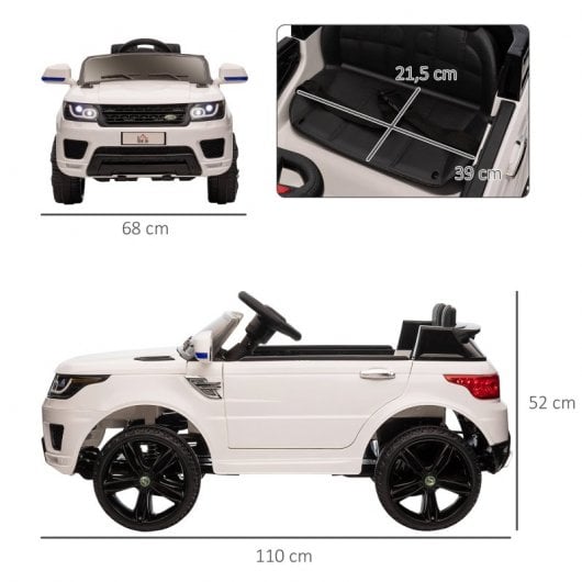 Homcom Coche Eléctrico Suv 12V Blanco para Niños de 3-6 Años