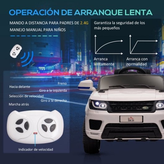 Homcom Coche Eléctrico Suv 12V Blanco para Niños de 3-6 Años