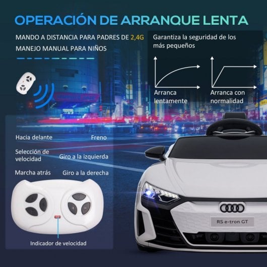 Carro elétrico licenciado pela Homcom Audi RS E-Tron GT branco para crianças de 3 a 5 anos