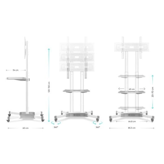 Onkron TS1351-WHT Meuble TV avec roulettes 32"-65" VESA 600x400 Max 50Kg