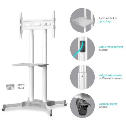 Onkron TS1351-WHT Meuble TV avec roulettes 32"-65" VESA 600x400 Max 50Kg