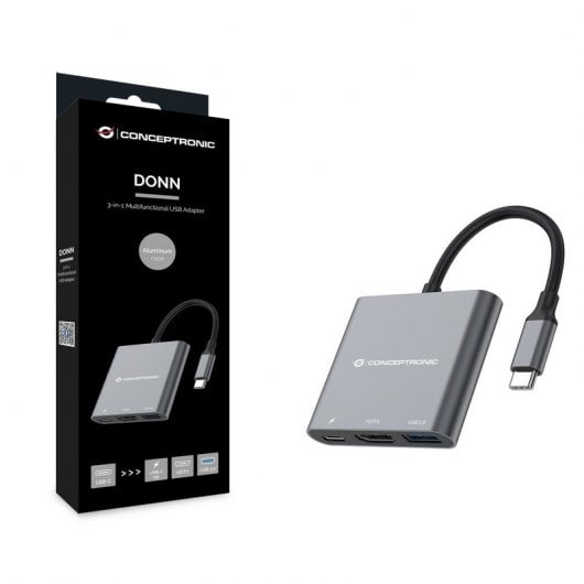 Station d'accueil Conceptronic DONN01G USB-C 3.2 Gen1 vers HDMI/USB 3.0/USB-C PD 60 W