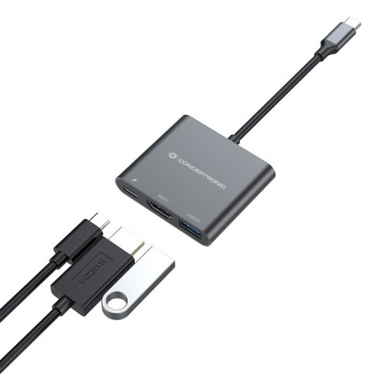Station d'accueil Conceptronic DONN01G USB-C 3.2 Gen1 vers HDMI/USB 3.0/USB-C PD 60 W