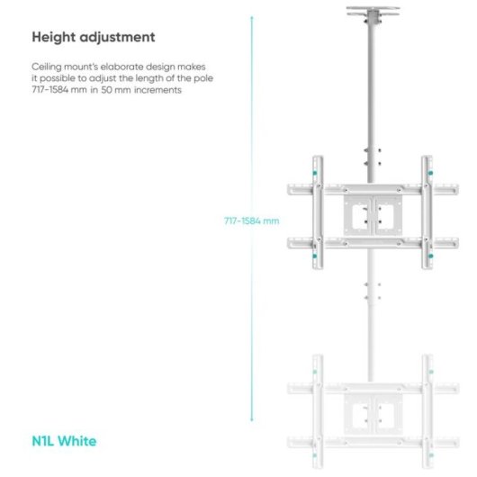 Onkron N1L-W Soporte de Techo 32"-80", 68 kg max, VESA 100x100-600x400, Altura Regulable