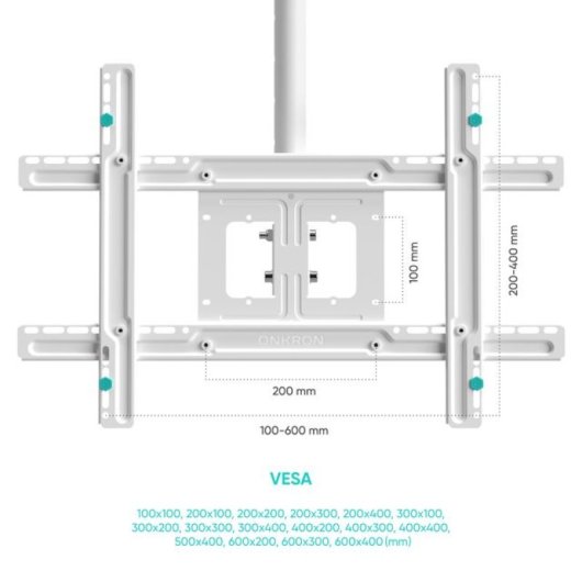 Onkron N1L-W Soporte de Techo 32"-80", 68 kg max, VESA 100x100-600x400, Altura Regulable