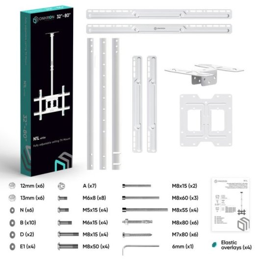 Onkron N1L-W Soporte de Techo 32"-80", 68 kg max, VESA 100x100-600x400, Altura Regulable