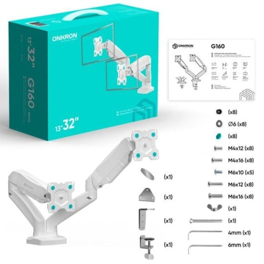 Onkron G160 Soporte Brazo Articulado para 2 Monitores 13"-32" VESA 100x100 Máx 6.5Kg