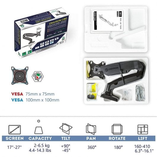 Onkron G80-BLK Supporto per Monitor con Braccio Articolato 13"-32" VESA 100x100 Max 8kg