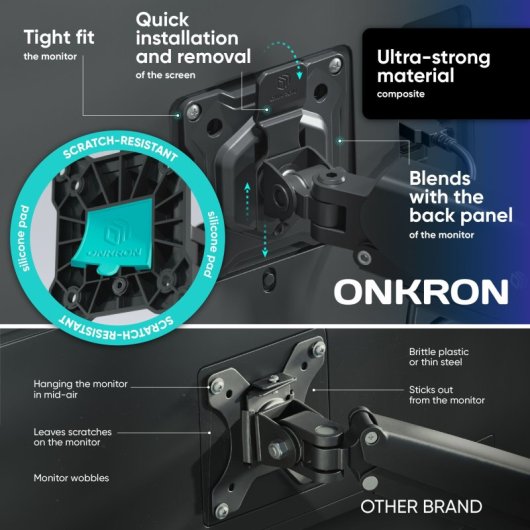 ONKRON Brazo Monitor 13-32" Carga 2-8kg, VESA 75x75-100x100 mm, Soporte Monitor Escritorio Regulable en Altura, Negro