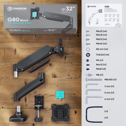ONKRON Brazo Monitor 13-32" Carga 2-8kg, VESA 75x75-100x100 mm, Soporte Monitor Escritorio Regulable en Altura, Negro