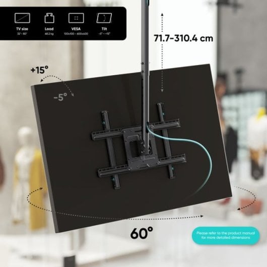 Onkron N2L-BLK Supporto Telescopico da Soffitto/Parete per TV 32"-70" VESA 600x400 68Kg