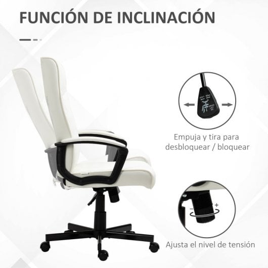 Vinsetto Silla de Oficina Giratoria Altura Ajustable Crema