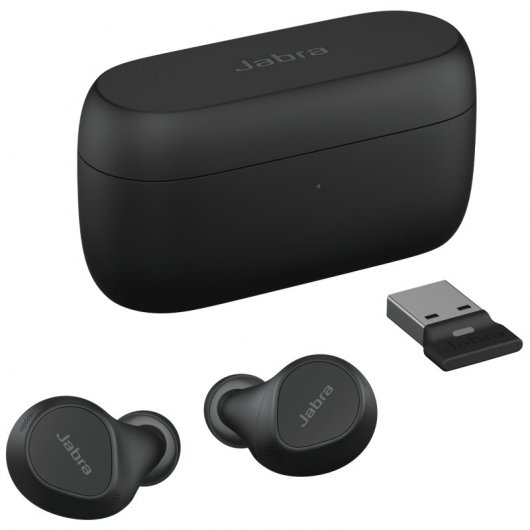 Jabra Evolve 2 Buds USB-A MS Bluetooth-Kopfhörer Schwarz + Kabelloses Ladepad