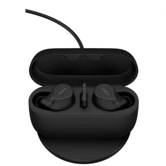 Jabra Evolve2 Buds USB-A UC Auriculares Bluetooth Negros + Almohadilla de Carga Inalámbrica