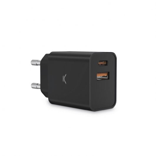 Caricabatterie doppio USB-A/USB-C Ksix da 30 W Nero