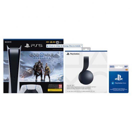 Sony PlayStation 5 Digital Chasis C + Pulse 3D Midnight Black + God of War Ragnarök Digital + PSN 50€