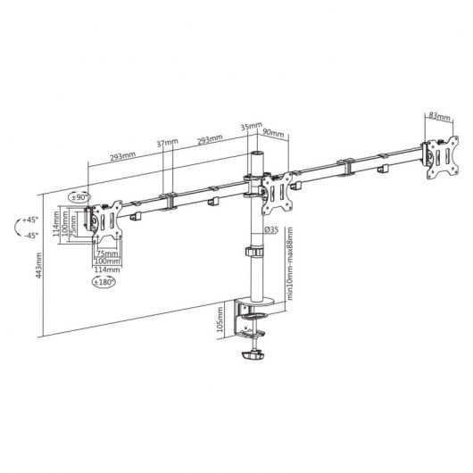 Kimex 015-1623 Support de table pour 3 PC 13'' à 27'' VESA 100x100 Max 7Kg