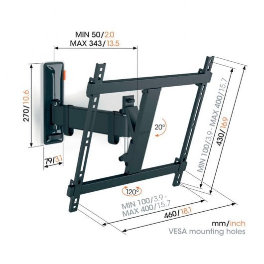 Vogel's TVM 3423 Suporte de Parede Giratório/Inclinável para TV 32"-65" VESA 400x400 25Kg