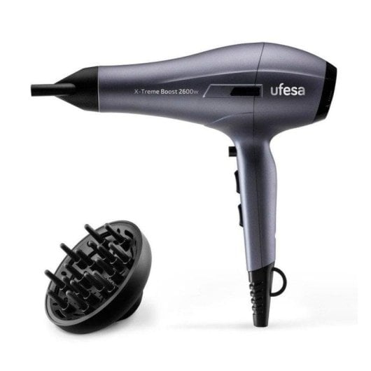 Sèche-cheveux Professionnel Ionique Ufesa X-Treme Boost 2600W 3 Températures 2 Vitesses avec Diffuseur et Concentrateur Gris