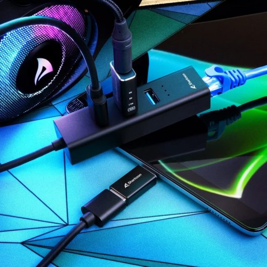 Sharkoon Shark Hub 3 Ports USB-C vers USB 3.2 + RJ-45 Noir