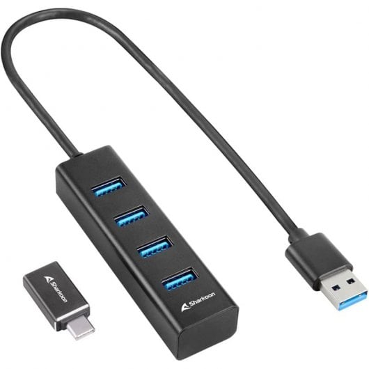 Sharkoon Shark Hub 4 Portas USB-C para USB 3.2 Preto