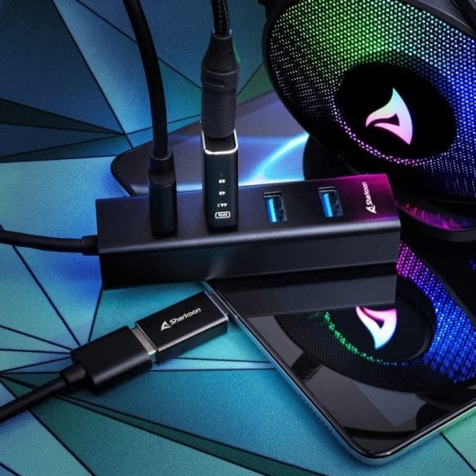 Sharkoon Shark Hub 4 Portas USB-C para USB 3.2 Preto