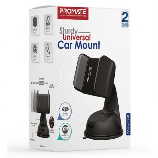 Support voiture antidérapant 360° Promate Mount-2 pour smartphone/GPS noir