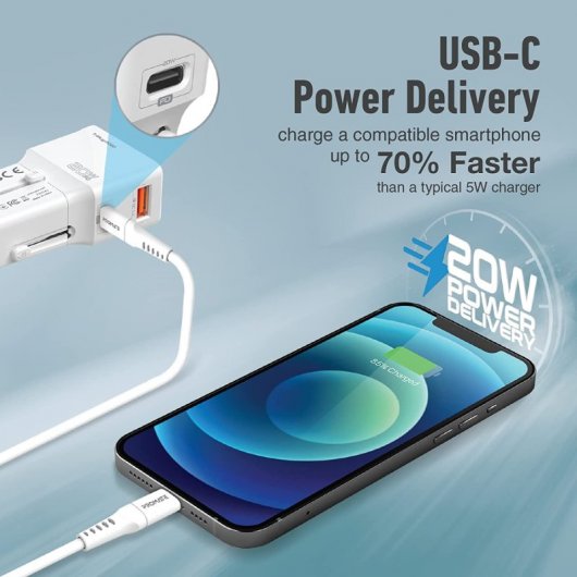 Promate TriPlug-PD20 Adaptateur de voyage universel Charge rapide USB-C ...