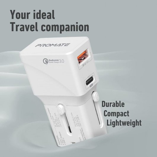 Promate TriPlug-PD20 Adaptador Universal de Viaje Carga Rápida USB-C ...