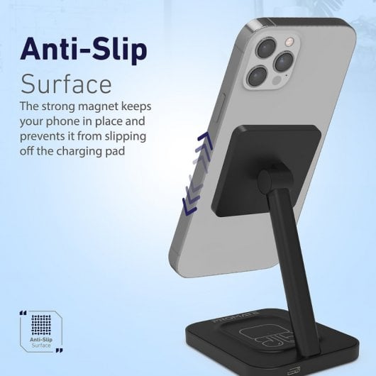 Promate AuraBase-15W Cargador Inalámbrico Magnético 2 en 1 Carga Rápida para AirPods/Smartphone 15W Negro