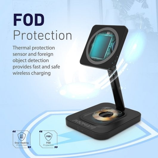 Promate AuraBase-15W Cargador Inalámbrico Magnético 2 en 1 Carga Rápida para AirPods/Smartphone 15W Negro