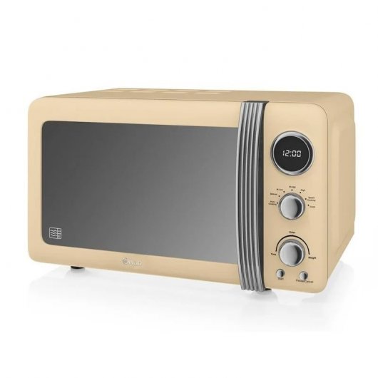 Swan Retro STRP2070CNEU Set Desayuno Hervidor Agua + Tostadora + Microondas 800W Crema