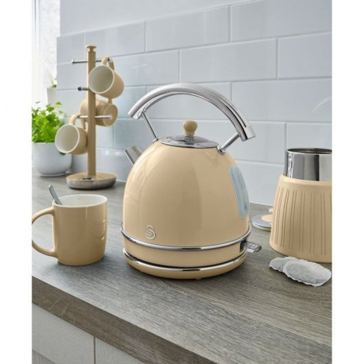 Swan Retro STRP2070CNEU Set Desayuno Hervidor Agua + Tostadora + Microondas 800W Crema