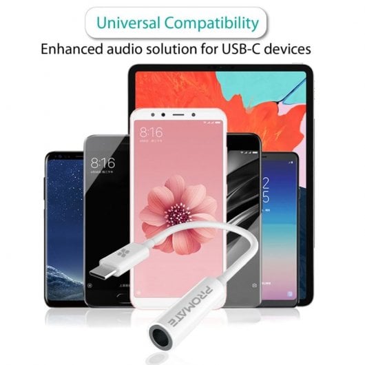 Promate AUXLink-C Adaptador de Audio USB-C a Jack 3.5mm 12cm Blanco