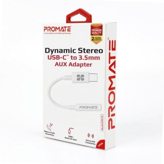 Promate AUXLink-C Adaptador de Audio USB-C a Jack 3.5mm 12cm Blanco