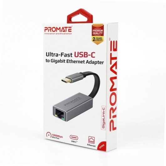 Promate GigaLink-C USB-C auf Ethernet Adapter - Grau